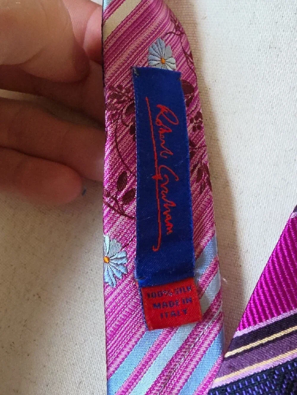 Robert Graham Pink and Pirple Striped Silk Tie